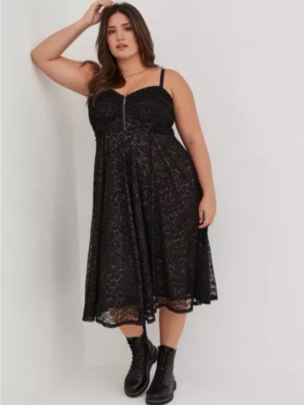Plus Size Torrid size 16 Betsey Johnson Leopard Black Lace Midi Dress